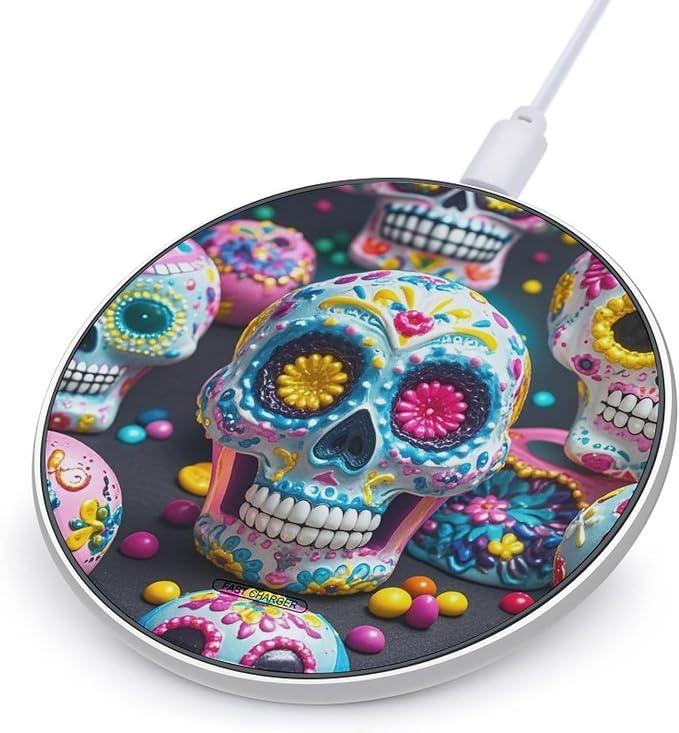 Sugar Skulls Wireless Charger Portable Fast Charging Pad Lightweight Wireless Charging Pad 10W Slim Charging Station for Phone Charger Mat for Travel Home Office Desk