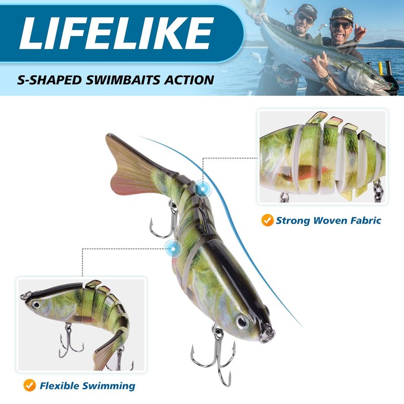 6PCS Fishing Lures for Freshwater and Saltwater with case,Slow Sinking Multi Jointed Swimbaits, Lifelike Lures for Bass Trout Crappie Walleye Pike, Easily Caught Bait