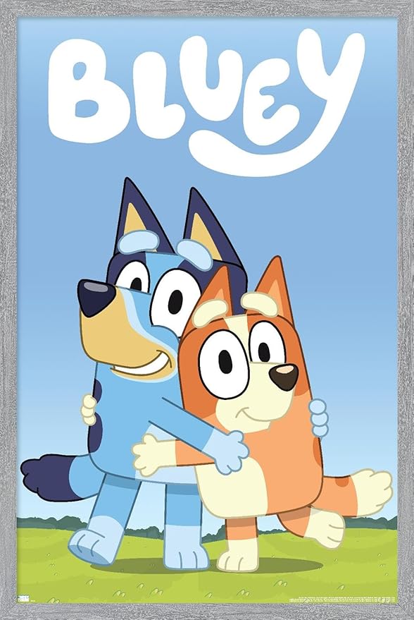Bluey - Hug Wall Poster, 22.4L" x 14.7W", Gray Framed Version