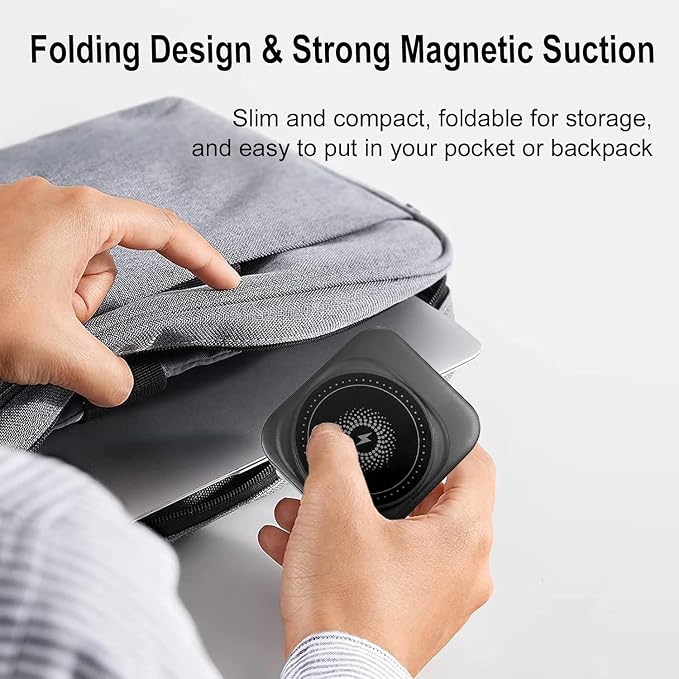 3 in 1 Wireless Charging Station Foldable Magnetic Travel Charger Stand Compatible with iPhone 16/15/14/13/12 SeriesWatch(20W USB-C Charger Included)