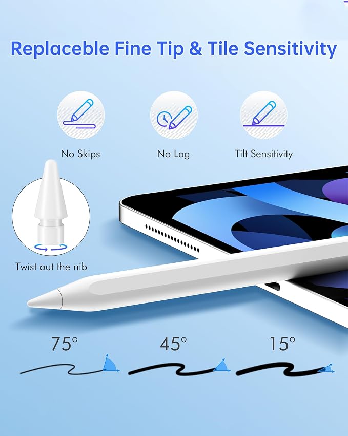 Stylus Pen for iPad with Magnetic Palm Rejection 14-Minute Fast Charging for iPad 6/7/8/9/10 mini 5/6 Air 3/4/5/M2 Pro 11/12.9/M4