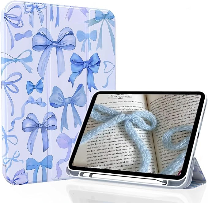 for iPad A16 11 Inch 2025 /for iPad 10th Generation 10.9 Inch 2022 Cute iPad Black Case with Pencil Holder-[Auto Wake/Sleep] Trifold Stand Soft TPU Protective Cover Pink Bows