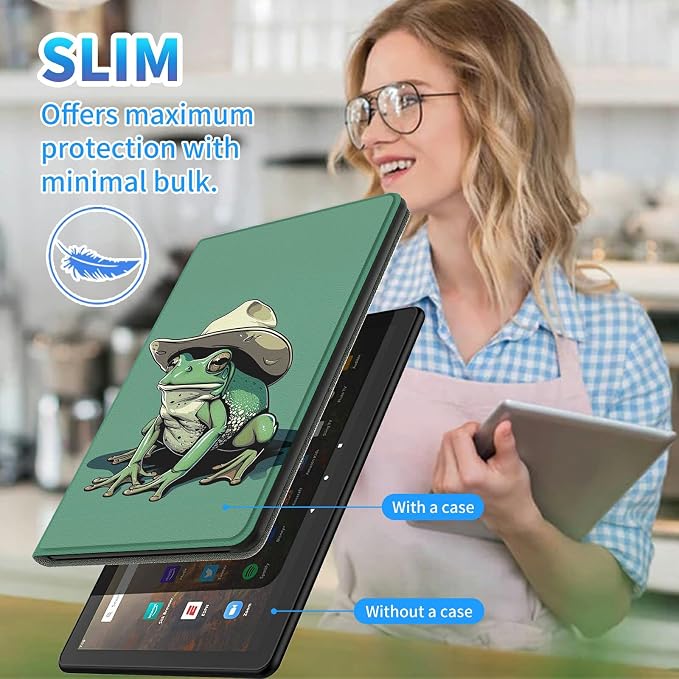 for All-New Kindle Fire HD 10 &amp 10 Plus Tablet (13th/11th Gen 2023/2021 Release) 10.1 + Screen Clean Pad Slim PU Leather Multi-Angle Kickstand Cover with Auto Wake/Sleep Horse with US Flag