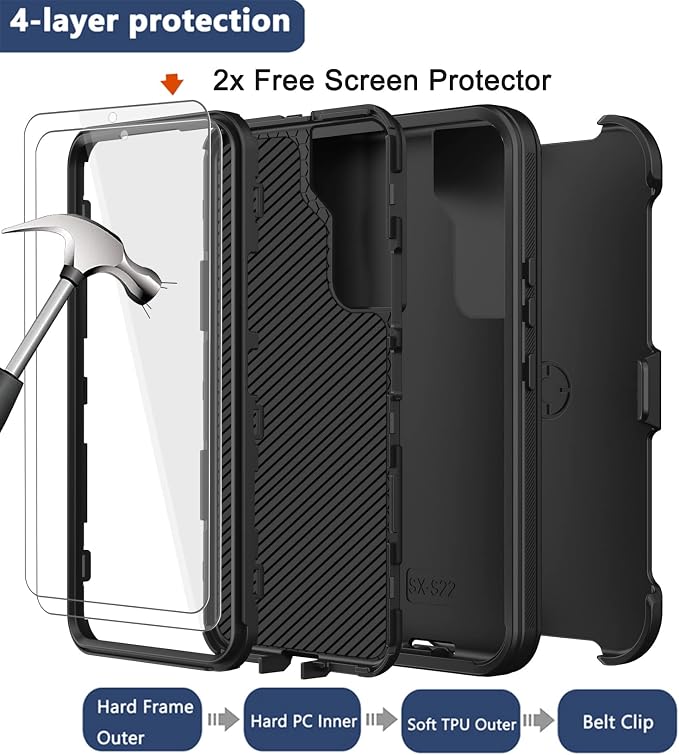 for Samsung Galaxy S22 Plus Case with Belt Clip Holster 2X Screen Protector [Military Grade Protection] Heavy Duty Full Body Shockproof Rugged Protective Cover for Samsung S22 Plus 5G Black