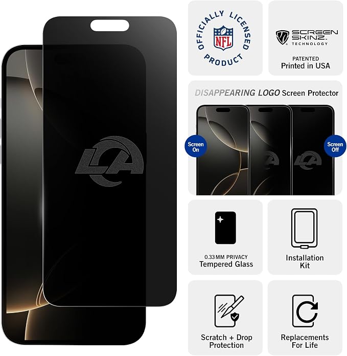 NFL Arizona Cardinals Privacy Screen Protector As Seen on Shark Tank Tank for iPhone 17 w/ Disappearing Design - Scratch-Resistant Glass Protector - Easy-Install Screen Guard w/ Disappearing Design (I