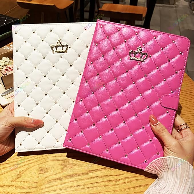 Cute Crown Case for iPad 10th Generation 10.9 Inch 2022 Flip Bling Diamond PU Leather [Smart Auto Sleep/Wake Pencil Holder Stand] Shockproof for Apple iPad 10th Gen 2022 Release (Pink)