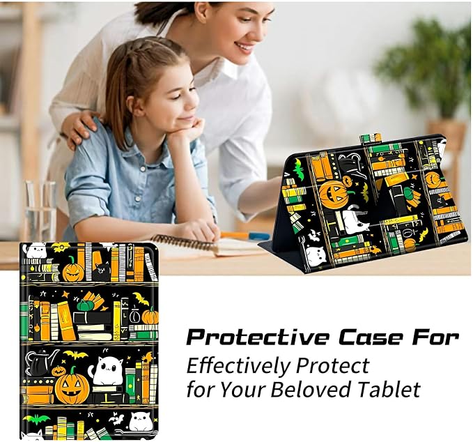 for Walmart Onn 10.1 2024 Onn 10.1 Gen 4 Universal Tablet Case 360 Degree Rotating Kickstand Protective Stand Case with Multiple Viewing PU Leather Shell Case Black Book Cat