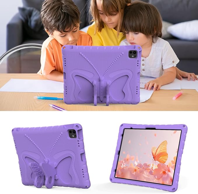 Kids Case for iPad Air 13 (2026/2025/2024) M4/M3/M2 &amp iPad Pro 13 2024 &amp iPad Pro 12.9 Cover 6th/5th/4th/3rd Gen (2022/2021/2020/2018) DIY Figures EVA Rubber Handle Stand Shockproof Bumper