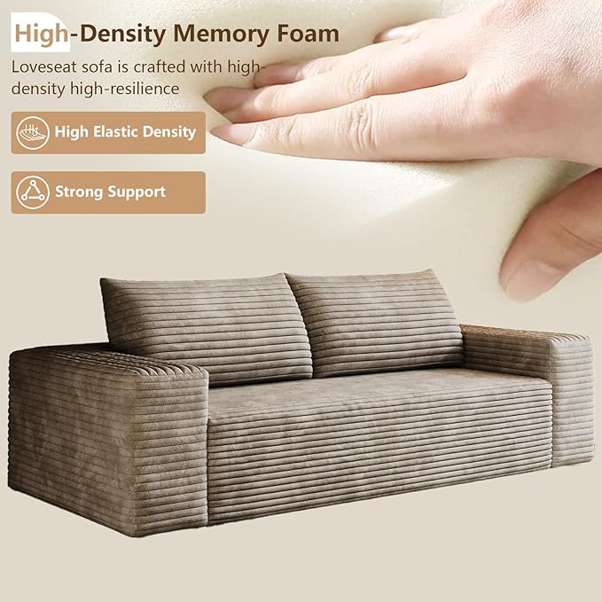 Cloud Loveseat Sofa, Modern Corduroy 2-Seater Couch with Deep Seat, No Assembly Required Memory Foam Sofa, Boneless Sofa in a Box for Bedroom, Apartment, Office,Small Space (Camel,63in)