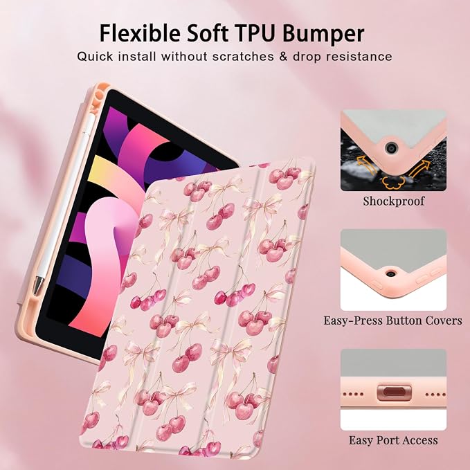 Joyland Brown Leopard Floral for iPad 6th/5th Generation 9.7 Inch 2018/2017Air 2/Air 1 CaseBuilt-in Pencil Holder with Shockproof Cover Transparent Back Shell Auto Wake/SleepBlack