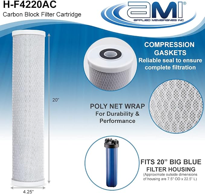 APPLIED MEMBRANES INC. 4.5" x 20" Carbon Water Filter | Whole House or