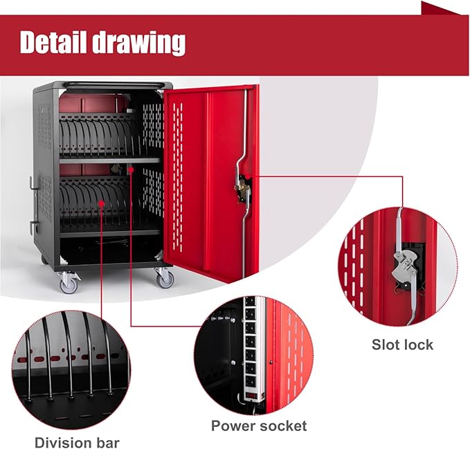 Thetilsy 32 Device Mobile Charging Station for Laptops/Tablets/iPads/Chromebooks,32 Bay Lockable Charging Cabinet with Power Strip for Classroom,School Charging Carts with Casters