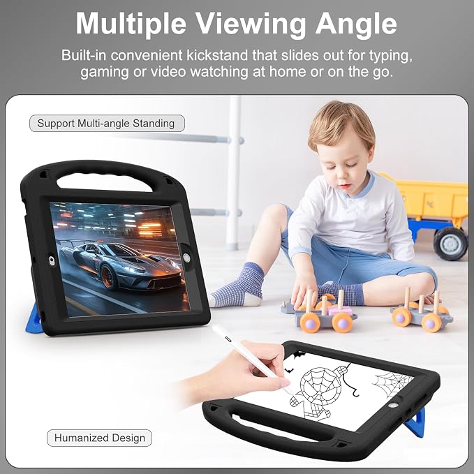 Kids Case for iPad 9th/8th/7th Gen. (10.2-inch 2021/2020/2019) | Shockproof Cover with Built-in Screen Protector and Stand Black
