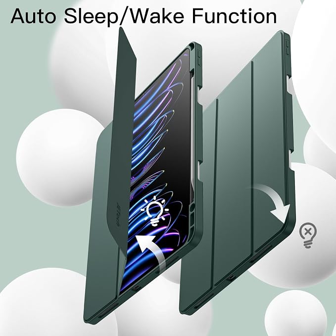 JETech Case Cover for iPad Pro 12.9 6th/5th Gen (2022/2021) Black | Soft TPU Protection Pencil Holder Tri-Fold Stand Pencil Charging Support Shockproof Lightweight Design Auto Wake/Sleep