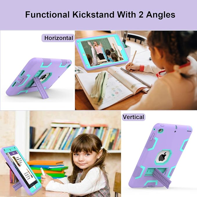 CCMAO iPad mini 5 Case 2019 iPad mini 4 Case 2015 Heavy Duty Shockproof Hybrid Protective Cover for iPad mini 5th/4th Generation 7.9 inch Purple+Green