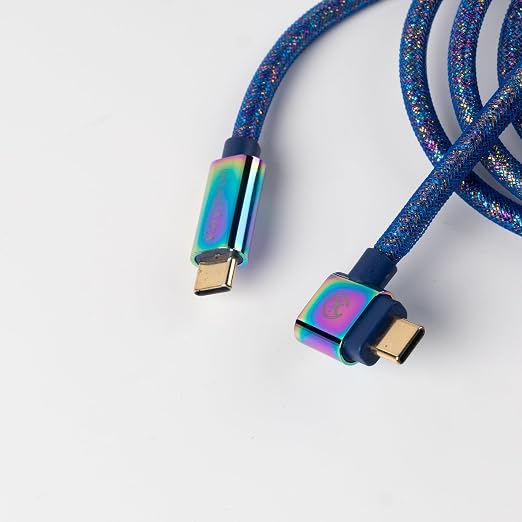 Keychron Premium Coiled USB-C Angled Purple Cable 5-Pin GX16 Detachable Metal Connector USB-A Adapter Double-Sleeved Design for Mechanical Keyboards Charging and Data Sync