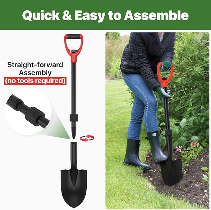 Shovel, Shovels for Digging, 33" Garden Shovel Heavy Duty with Ergonomic D-Grip, Small Spade Shovel for Camping, Edging, Off-Road, Metal Portable Mini Shovel with Fiberglass Shaft, Lightweight