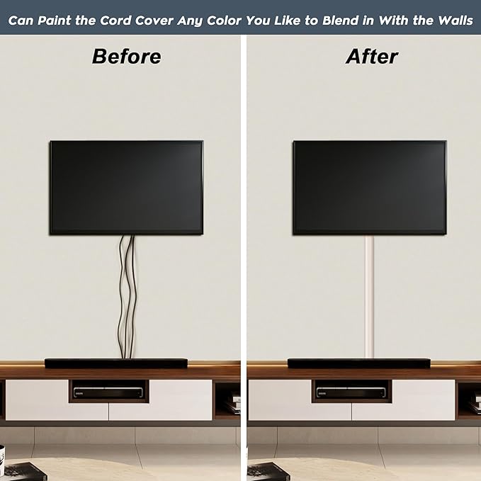 TV Cable Hider - 62.8in PVC Cord Hider Cable Management Wall, Paintable Cable Concealer for Wall Mounted TV, Cable Raceway Beige Wire Hider, Wall Wire Covers for Cords, 4* L15.7in *W1.2in *H0.59in