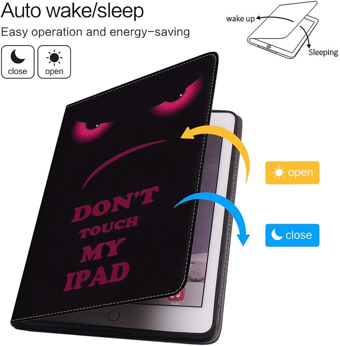LACOMA Case for iPad 9.7 2018/2017 iPad Air 1/2 Soft Rubber Back Cover Protective Leather Adjustable Stand Auto Wake&ampSleep Smart Case for ipad 6th/5th Gen - Don't Touch My iPad