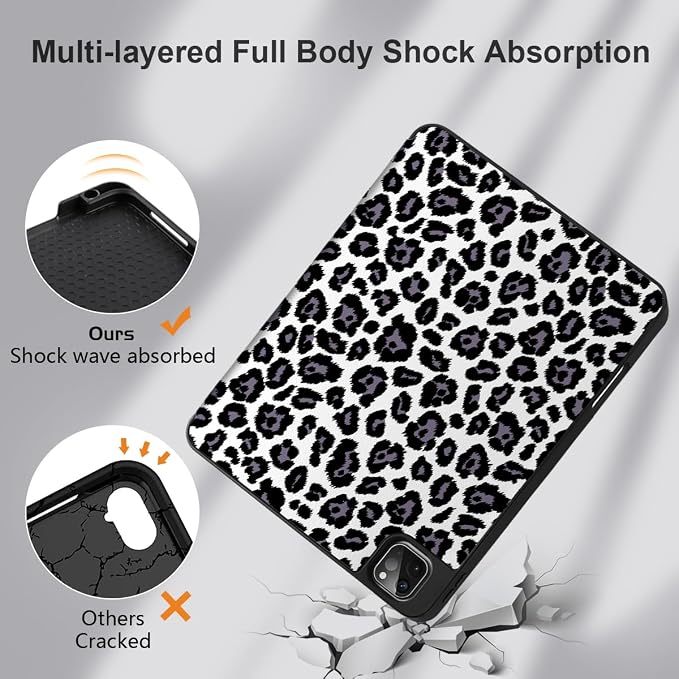 MEEgoodo for iPad Pro M2 12.9 Case 6th/5th/4th/3rd Generation 2022 2021 2020 2018 with Pencil Holder Tablet Cover with Soft TPU Back Shell Art Painted Flowers