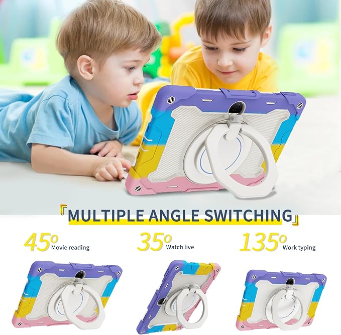 Tablet Case for Honor Pad 9 12.1 Kids Rainbow Heavy Duty Silicone Shockproof Case with Pencil Holder Shoulder Strap Rotating Fold Kickstand Hand Strap