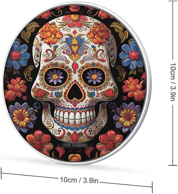 Sugar Skulls Wireless Charger Magnetic Phone Induction Charger 10w Fast Wireless Charging Station Compatible with iPhone 17 16 15 14 13 12 Pro Max Samsung Galaxy S25 S24 S23