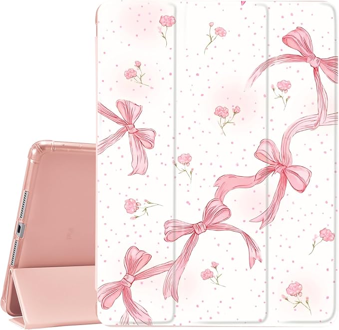 JOYLAND Pink Bow Compatible with iPad 6th/5th Generation (2018 2017 Model 9.7 Inch)iPad Air 2/Air 1 (9.7 Inch) with Pencil Holder-Trifold Stand Protective Cover with Soft TPU BackBlack