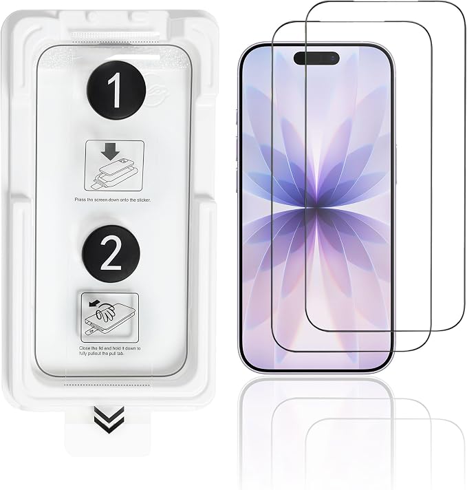 2 Pack for iPhone 17 Screen Protector - 6.3 Inch Tempered Glass Phone Screen Protector with Anti-Scratch Shatterproof Drop Impact Resistant HD Clear Anti-Fingerprint Easy Installation