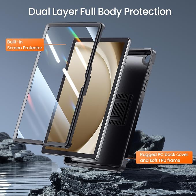 ZtotopCases for Samsung Galaxy Tab A11+ Plus 11 Inch 2025/ A9+ Plus 2023 Built-in Screen Protector/Kickstand/Full-Body Dual Layer Shockproof Protective Cover for Tablet A11+ 11'' Black