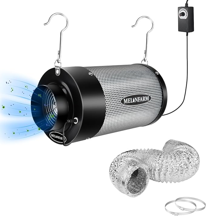 MELONFARM Air Filtration Kit 4", Built-in 14cm Fan Low Nois Carbon Filter