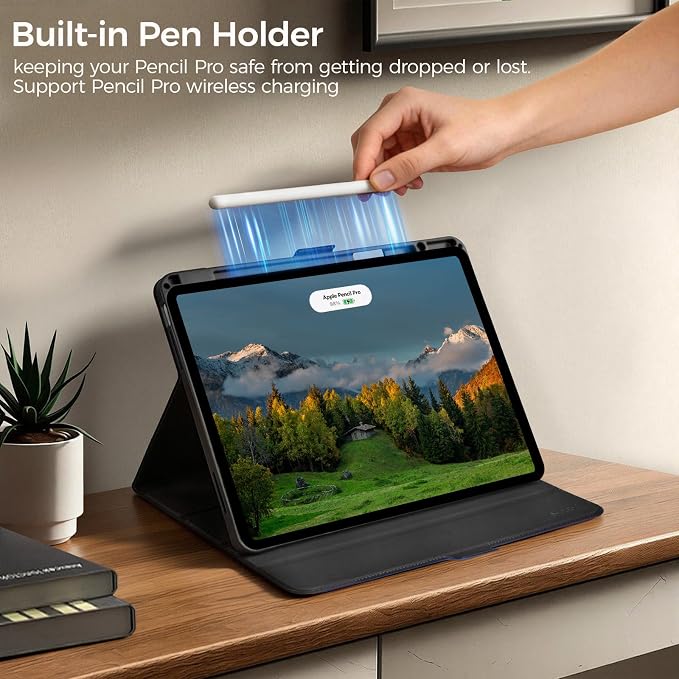 for iPad Air 13 Inch Case M4/M3/M2 (2026/2025/2024) Black | Slim LightweightPremium Vegan Leather CoverPencil HolderAuto Sleep/WakeMulti Viewing AngleTyping AngleMagnetic Clasp