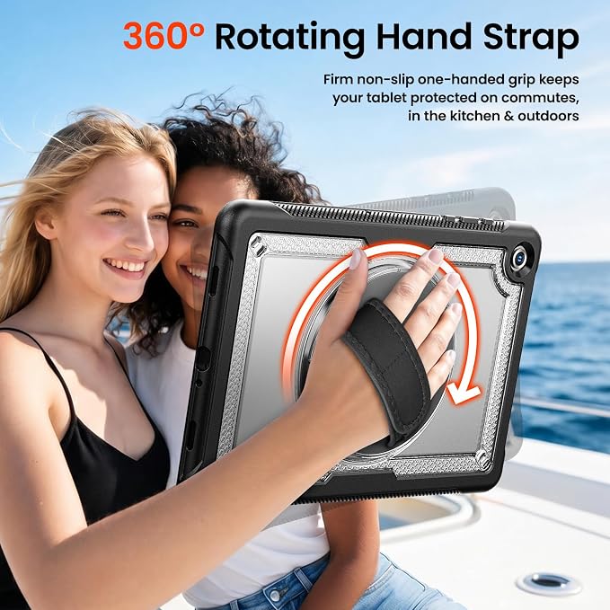 KAIJIAbox Case for Samsung Galaxy Tab A11+ Plus/Tab A9+ Plus 5G 11 Inch | 7 in 1 Protection: Screen Protector Pen Holder 360° Stand Hand Strap Shoulder Strap Drop-Proof Lightweight-Clear