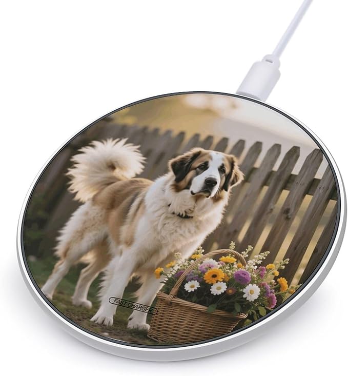 Flowers and Dogs Wireless Charger Fast Charging Pad | Anti-Slip Qi Certified Wireless Charging Pad for All Phones with Wireless Charging Function for Home Office Travel
