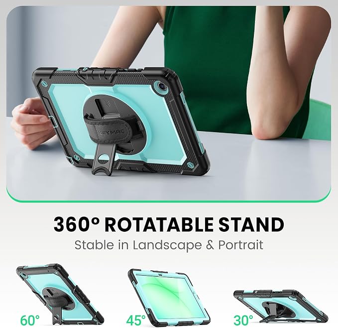 SEYMAC Case for Samsung Galaxy Tab S6 Lite 10.4'' 2024/2022/2020 (SM-P620/P610/P615) Heavy Duty Full-Body Shockproof Protective Case with Screen Protector Rotating Stand Hand/Shoulder Strap Black