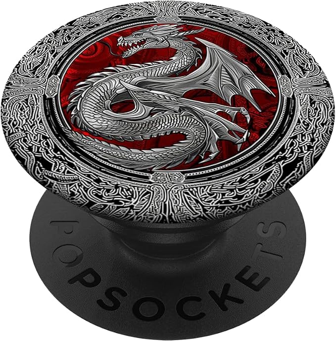 Viking Dragon Silver Chinese Dragons Mythology Fantasy PopSockets PopGrip for MagSafe