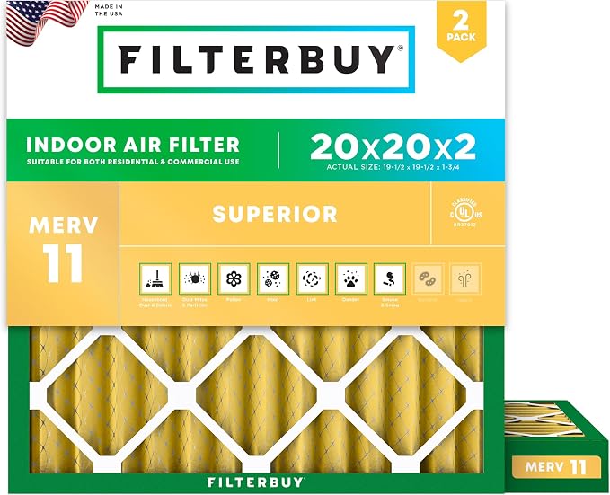 Filterbuy 20x20x2 Air Filter MERV 11 Superior Pet & Allergy Defense,