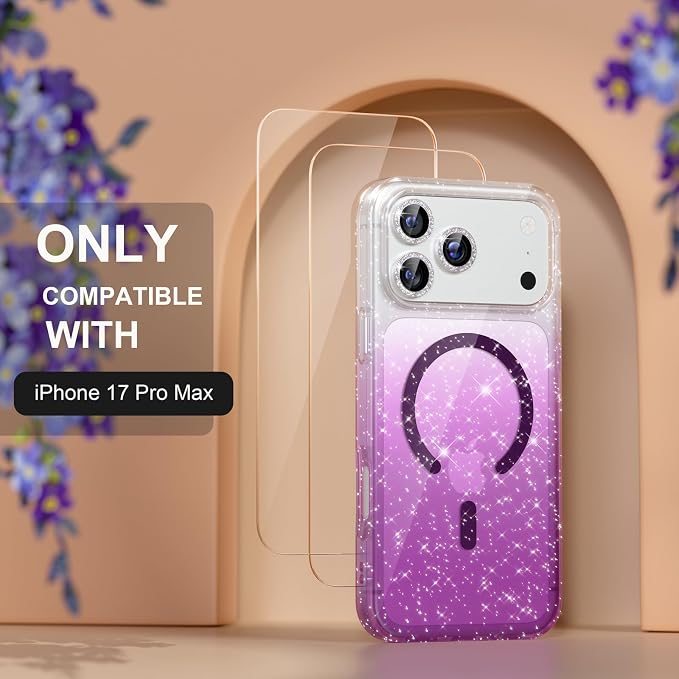 Choiche for iPhone 15 Pro Max Case Compatible with MagSafe Glitter Black | Women Girly Cute Glitter Sparkly Magnetic Phone Case with Diamond Camera Lens Protectors Military-Grade Drop Protection 6.7