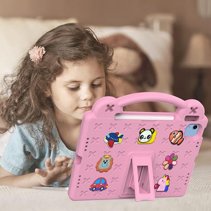 Kids Case for iPad Air 13 (2026/2025/2024) M4/M3/M2 &amp iPad Pro 13 2024 &amp iPad Pro 12.9 Cover 6th/5th/4th/3rd Gen (2022/2021/2020/2018) DIY Figures EVA Rubber Handle Stand Shockproof Bumper