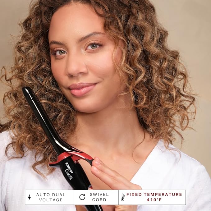 TAIFF Curves Professional Black Titanium Curling Iron – High-Performance Hair Curler & Rizadora para Cabello with Dual Voltage | Fixed Temperature 410°F | 3/4”