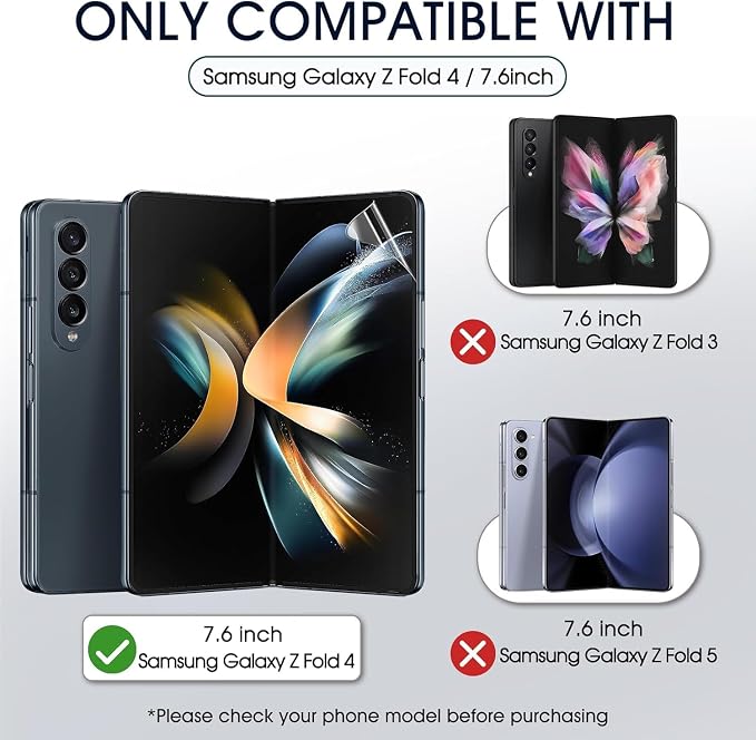 2 Sets Screen Protector for Samsung Galaxy Z Fold 4 7.6 High Definition Clear Soft TPU Screen Protector 2 Front + 2 Inner Flexible Film Hydrogel Self-Healing Bubble-Free