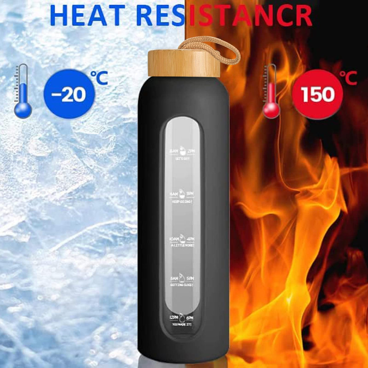 Sursip 32 oz Glass Water Bottle, Time Marker with Silicone Sleeve & Lid