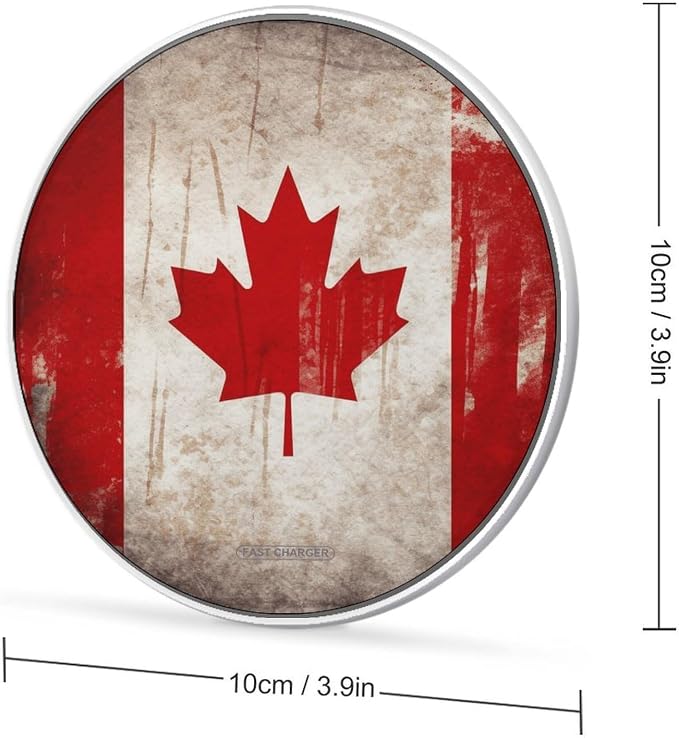 Retro Canada Flag Wireless Charger with USB Cable Qi-Certified 10W Fast Wireless Charging Pad Portable Charging Station Anti-Slip Slim Charger Mat for All Qi-Enabled Phones