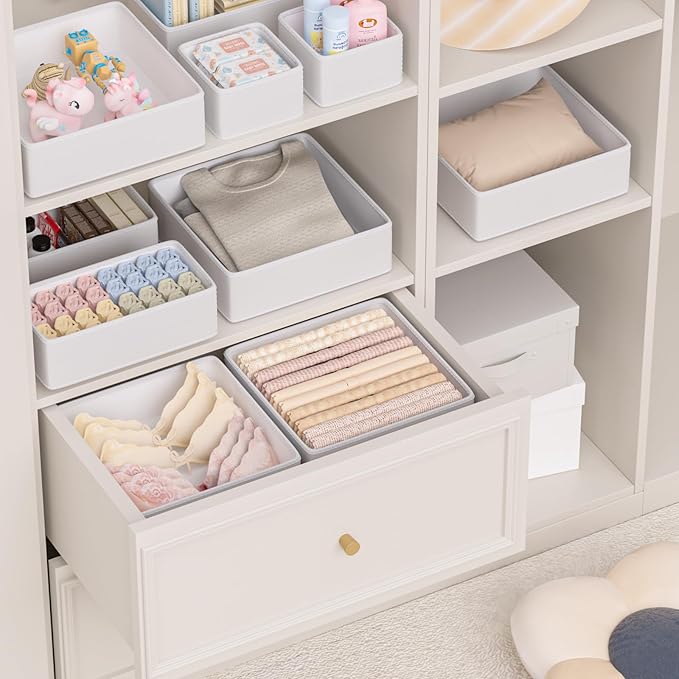 Vegan Leather Drawer Organizers,8 Pack Makeup Storage boxes,Vanity Drawer Luxury upgrade,Bedroom fabric Drawers replacement,bathroom organization and storage Optimal solution