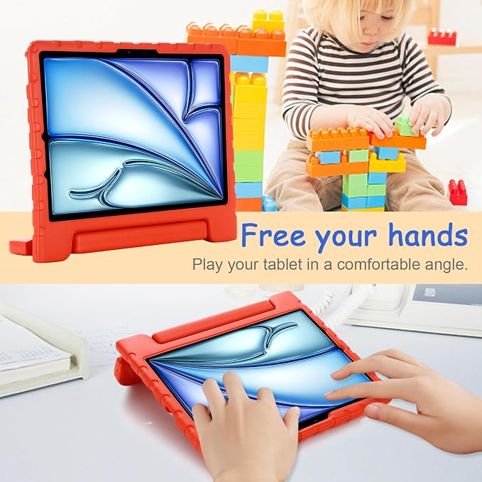 Kids Case for iPad Pro 11 M5/M4 &amp iPad Air 11 (2026/2025/2024) Shockproof Case with Pencil Holder Techcircle Light EVA Foam Handle Stand Bumper Protective Child Friendly Drop Proof Cover Black