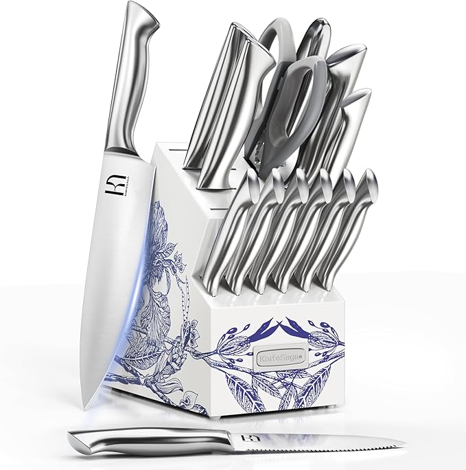 KnifeSaga Japanese Kitchen Knife Block Set, High Carbon Stainless Steel