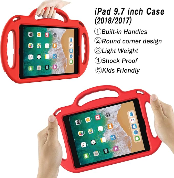 LTROP Kids Case for iPad 5th/6th Generation (2017/2018) &amp Air 2 Shoulder Strap Handle Stand Shockproof Bumper Cute Kid Case for iPad 9.7 Inch Black