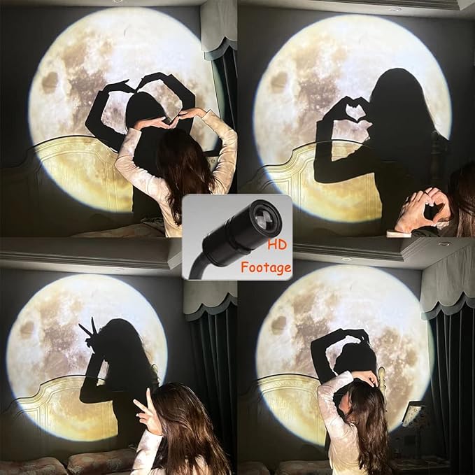 BODLYL Moon Projector Night Light, USB Powered 360 Degree Moon Lamp Romantic Atmosphere Night Light Projector for Bedroomr, Gift for Kids Moon Lover Couples Selfie Wall Ceiling Decor with Earth