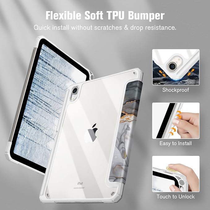 Fintie Clear Case for iPad mini 7th Generation (A17 Pro) / mini 6 8.3 | Slim Hybrid Shockproof Hard PC Back Cover Pencil Holder Viewing &amp Typing Angles Auto Sleep/Wake Black