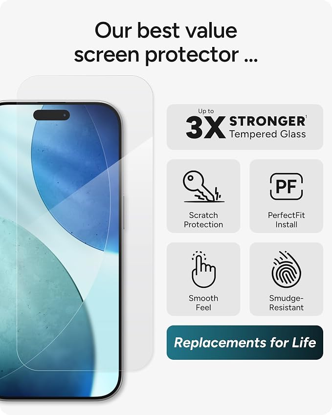 ZAGG Glass+ Screen &amp Camera Lens Protection for iPhone 17 Pro Max - Impact &amp Shatter Protection Full Coverage Scratch &amp Smudge-Resistant Tempered Glass Anti-Reflective Camera Lens Protec