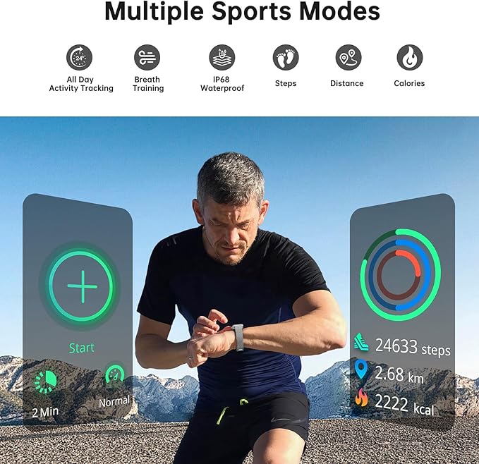 Sunorshop Health Fitness Tracker, Smart Watch with 24/7 Heart Rate and Blood Oxygen Monitor, Sleep Tracker with IP68 Waterproof, Activity Tracker Pedometer Step Counter for Women Men (Silver Gray)